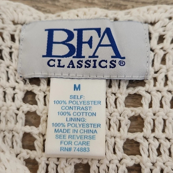 Vintage Style BFA Classics Boho Crotchet Sheer Blouse Bone, US Women's Medium - Picture 5 of 5